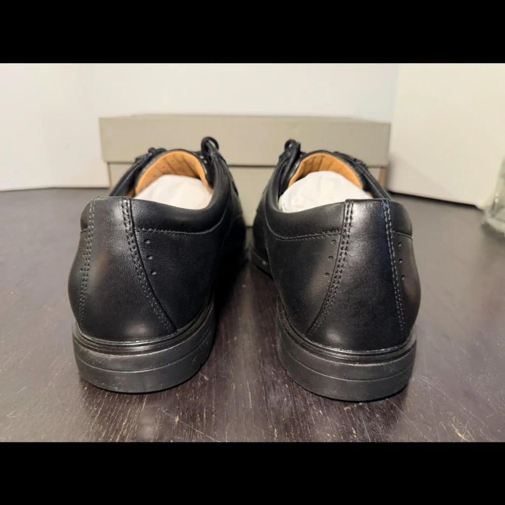 Clarks Un Kendric Way Leather Dress Shoes Black Mens 10.5W (Wide)